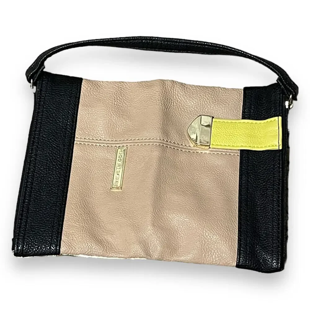 Steve Madden Double Zip Wristlet Clutch Tan Black Yellow